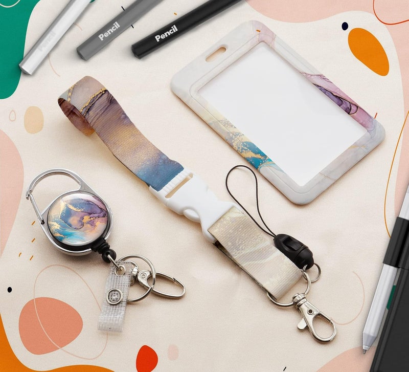 Boutilon ID Badge Holder with Lanyard,Retractable ID Badge Card Holders Detachable Neck Lanyard Strap with Badge Reel and Vertical ID Holder for Nurse Students Teachers Office Staff(Marble 7) - Image 5